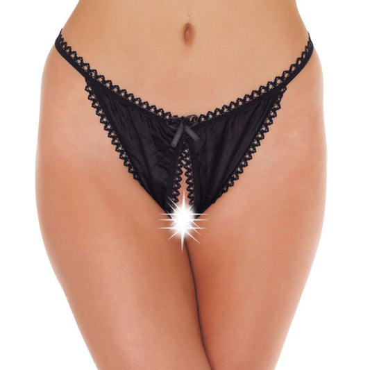 Black crotchless tanga for women, a cheeky and liberating lingerie choice for everyday wear.