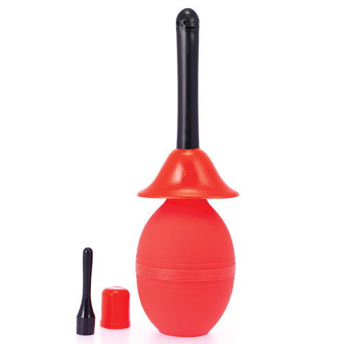 The red rinser enema from rimba, a personal hygiene product, shown in detail.