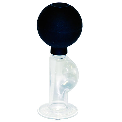 Small glass nipple pump by Rimba, clear and simple design, for female use.