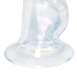 rimba glass nipple pump, large size for female pumping, clear material showing graduated measurements.