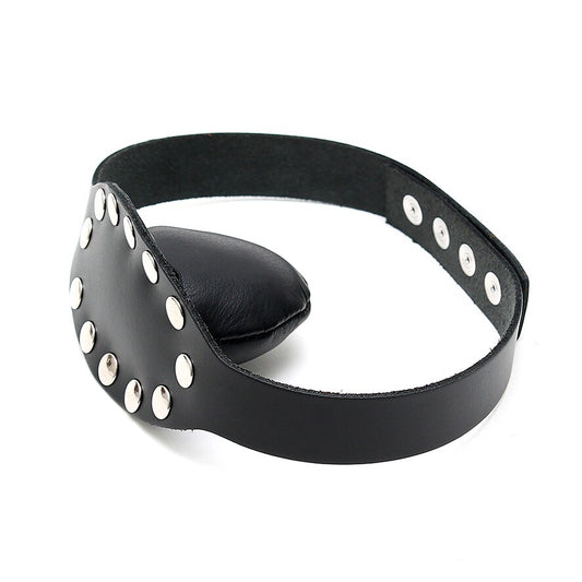rimba leather gag with metal studs, a bondage accessory for playful restraint.