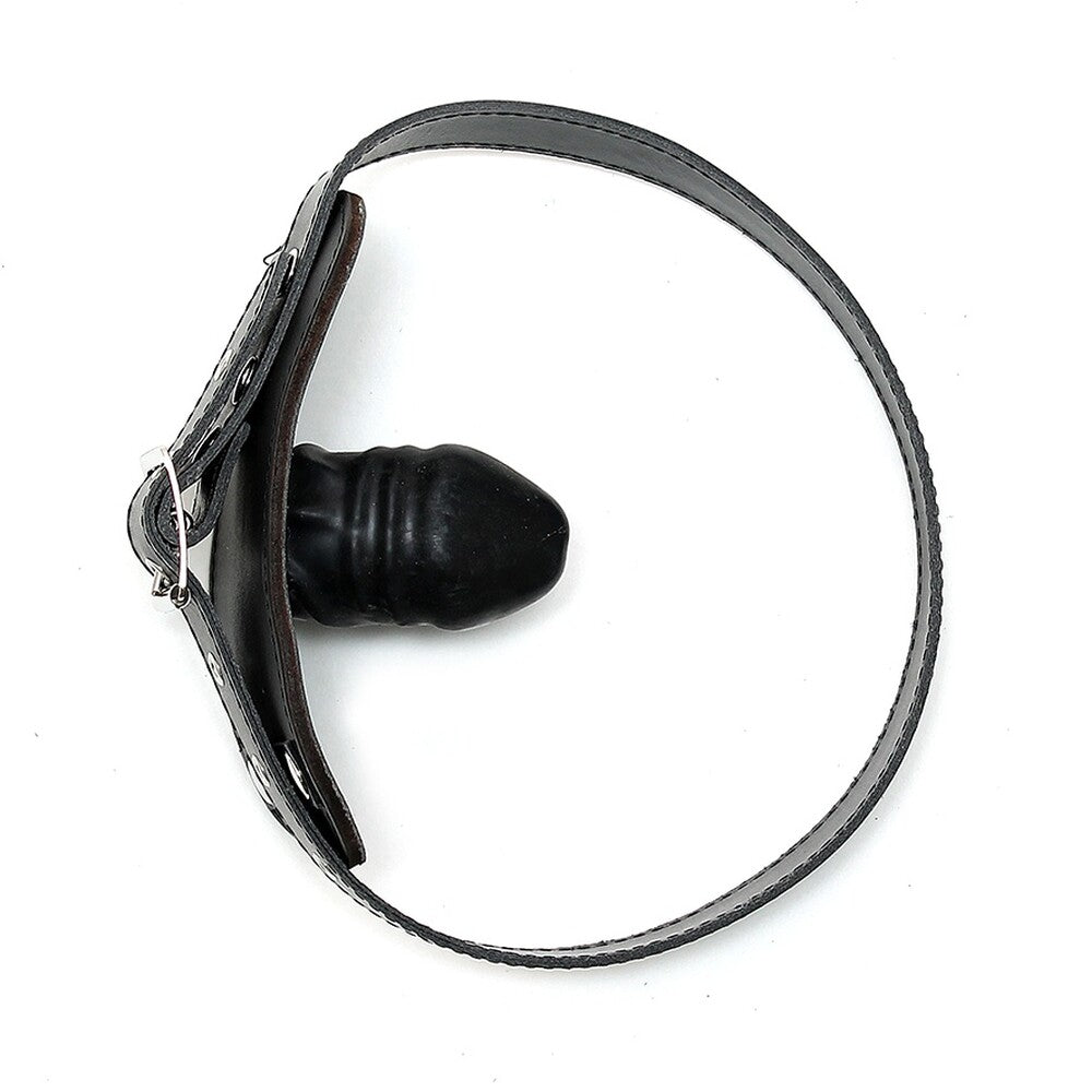 rimba leather penis gag, black coloured bdsm accessory with buckle strap, for kinky play