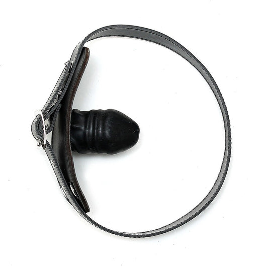 rimba leather penis gag, black coloured bdsm accessory with buckle strap, for kinky play