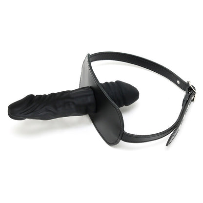 Leather gag with attached dildo, a kinky sex toy for bondage and pleasure play.