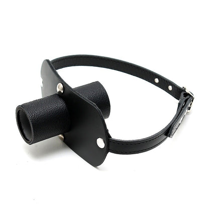 rimba leather gag with urine tube, a rather kinky restraint device for the discerning.