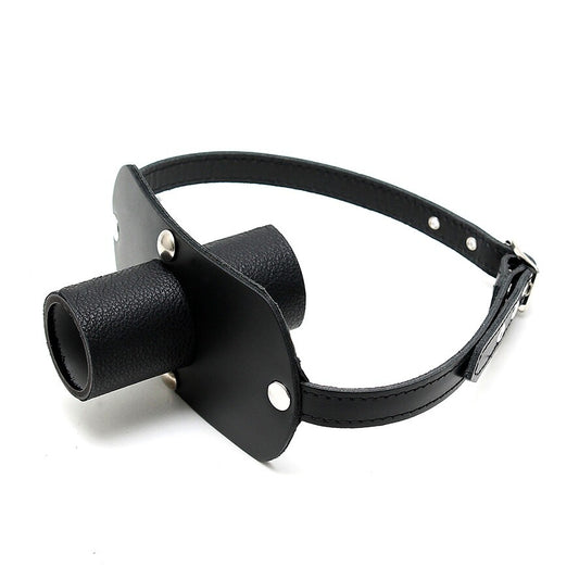rimba leather gag with urine tube, a rather kinky restraint device for the discerning.