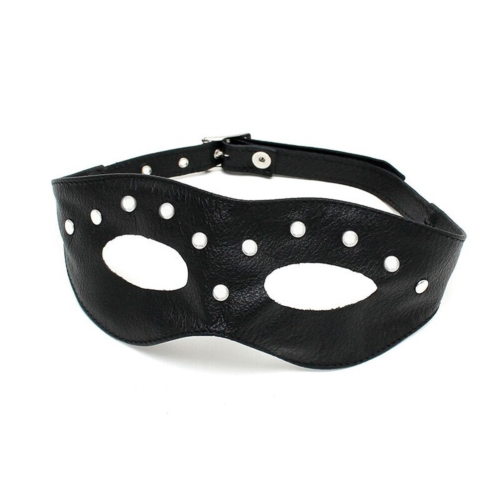 Rimba leather open eye mask with rivet details, for a touch of edgy allure.