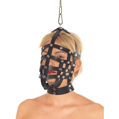 rimba leather muzzle mask, a stylish and kinky bondage hood for playful exploration.
