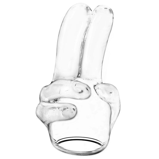 A double finger wand attachment in grey, likely silicone, for use with wand massagers.