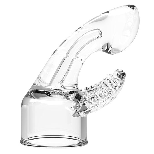 Dual stimulation wand attachment from various toy brands, a versatile massager in sleek black.
