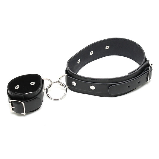 Rimba leather wrist and leg cuff restraints, showing the smooth black finish and adjustable straps.