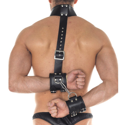 rimba leather restraint set, including a wide cuff and neck collar, for intimate play
