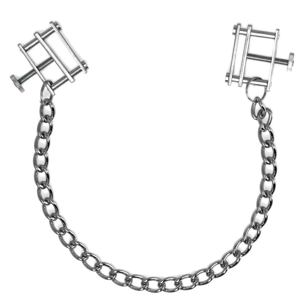 rimba adjustable nipple clamps in silver-toned metal for erotic play and nipple stimulation.