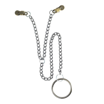 rimba nipple clamps with scrotum ring, polished metal and rubber, for pleasure.