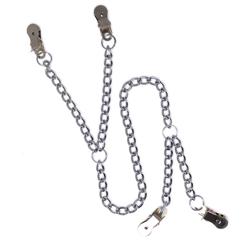 Rimba nipple clamps with textured metal finish, designed for sensual play and experimentation.