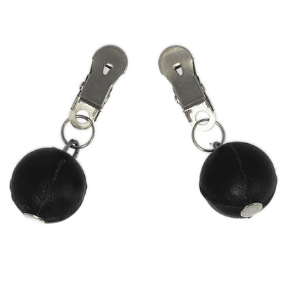 rimba nipple clamps with round black weights, a stimulating bdsm accessory for pleasure.