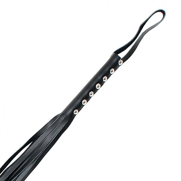 Rimba leather whip, 24 inches long, a dark brown colour, braided handle and lash