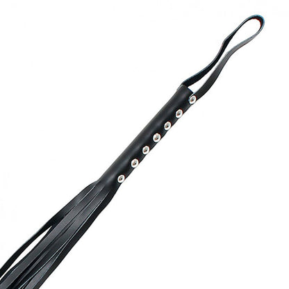 Rimba leather whip, 24 inches long, a dark brown colour, braided handle and lash