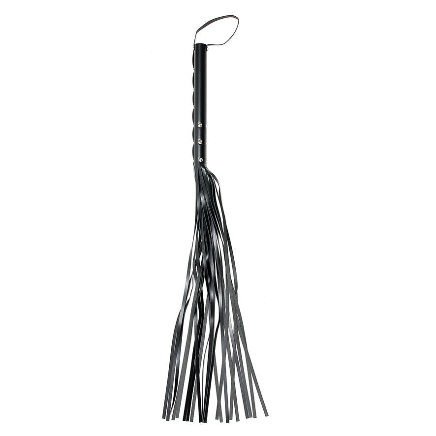 Rimba leather whip, 38 inches long, showing a classic black braided design.