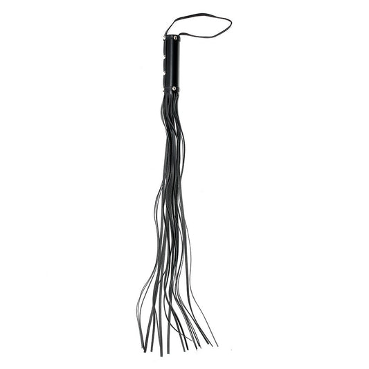 Rimba leather whip, 30 inches long, showing the textured leather and handle detailing