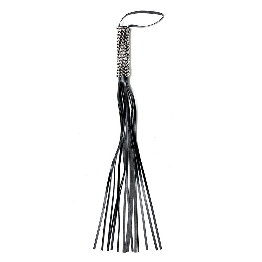 rimba leather and chain whip with a dark handle, suitable for performance use.