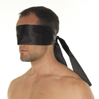 A black fabric blindfold, possibly for sleeping or relaxation, from Rimba's range of masks.