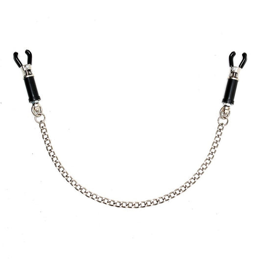 rimba silver nipple clamps with connecting chain, adjustable for a comfortable experience