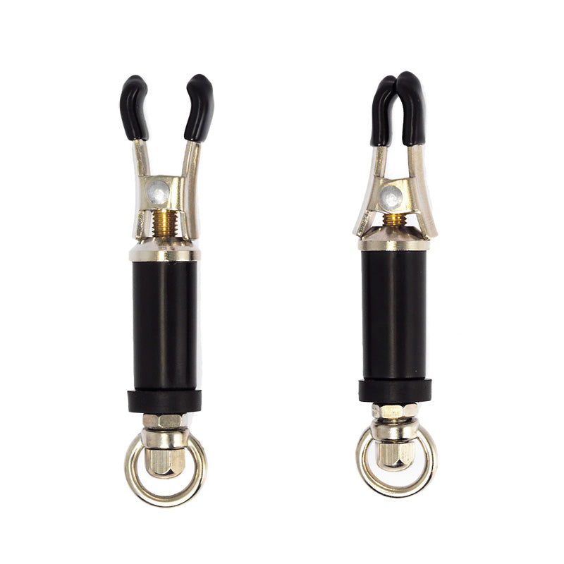 rimba black nipple clamps featuring adjustable tension screws for enhanced intimate play