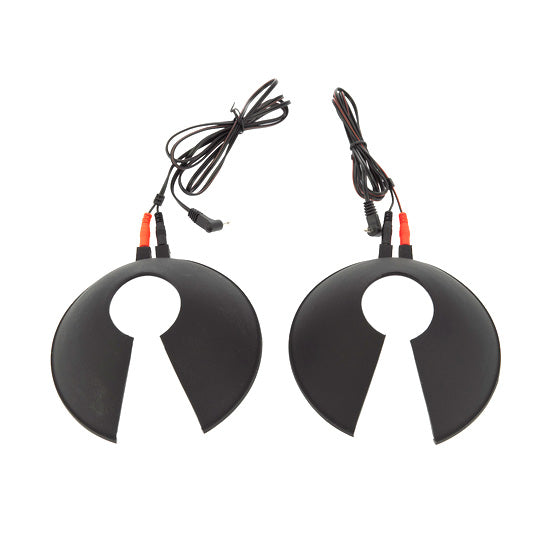 rimba electro sex stimulation breast cups, transparent with silver detailing for enhanced pleasure.
