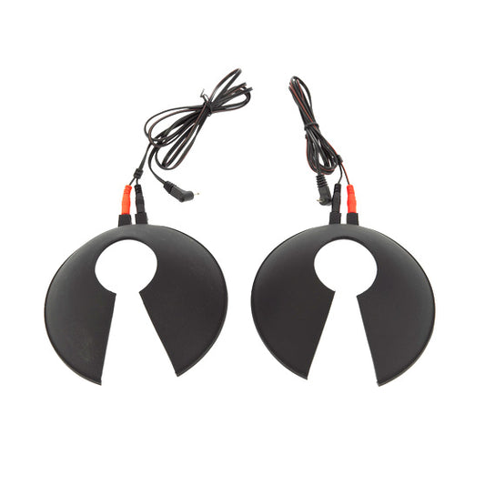 rimba electro sex stimulation breast cups, transparent with silver detailing for enhanced pleasure.