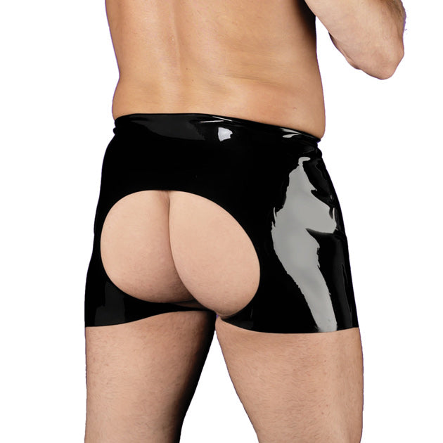 rimba rubber secrets open brief: close-up of black male underwear, showcasing a sleek and modern design.