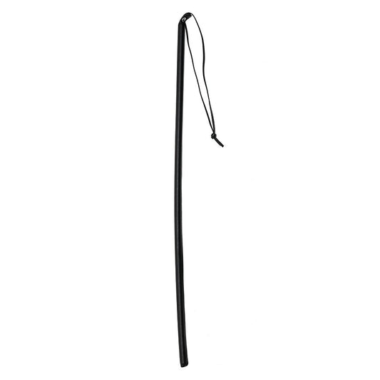 Rimba leather cane whip, 62cm long, crafted from supple brown leather with a braided finish.