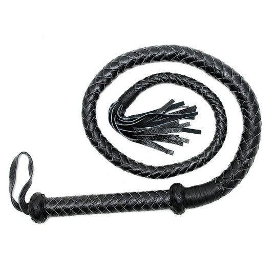 Rimba long black arabian whip, possibly leather, a traditional accessory for riding and equestrian activities.