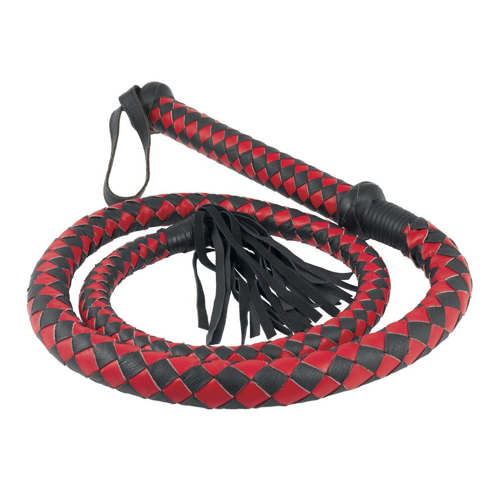 Red and black long arabian whip, ideal for play, from Rimba. Note the contrasting colours.
