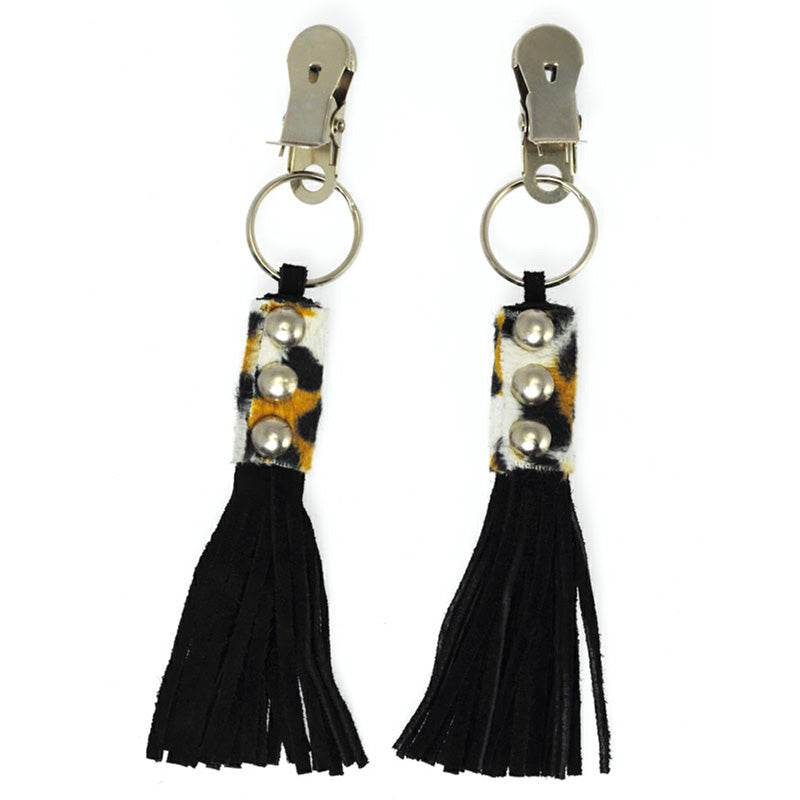 Rimba nipple clamps with a bold animal print, perfect for adding some spice.