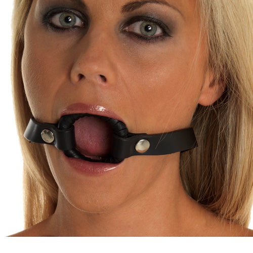 rimba gag with o ring made of black leather, a kinky bedroom accessory