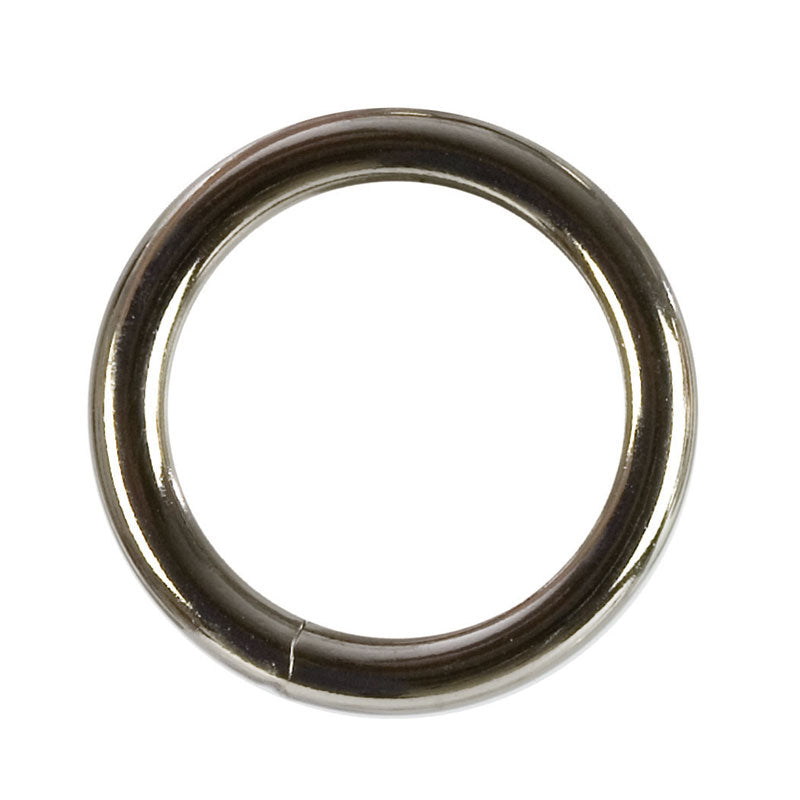 A small, silver-coloured metal penis ring, polished finish, for bondage play and intimate use.
