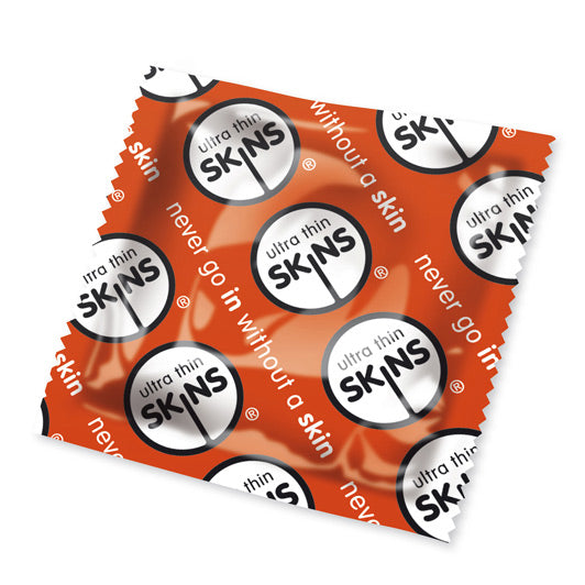 Fifty ultra thin red condoms in a packet, offering a sensitive and natural feel.