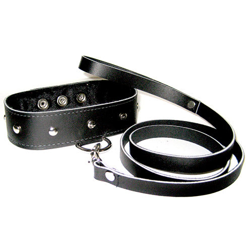 Sportsheets leather leash and collar set, adjustable neckwear for kinky roleplay activities.