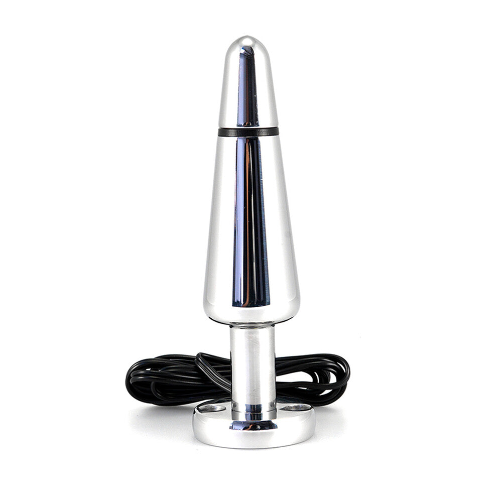 Shiny silver rimba electro stimulation butt plug for intense pleasure and exciting sensations.