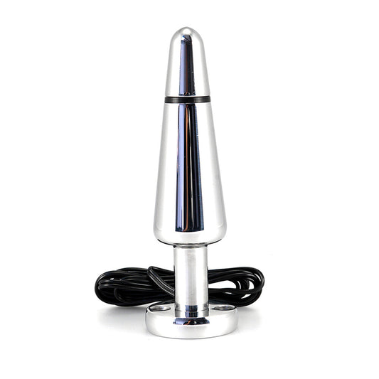Shiny silver rimba electro stimulation butt plug for intense pleasure and exciting sensations.