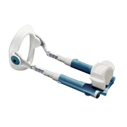 The male edge basic penis developer device, clear plastic with a grey comfort strap.